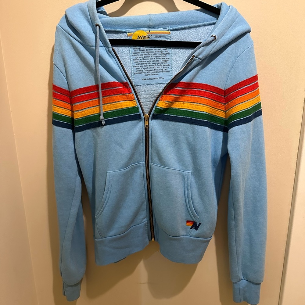 5 Stripe Relaxed Zip Hoodie - Sky 2